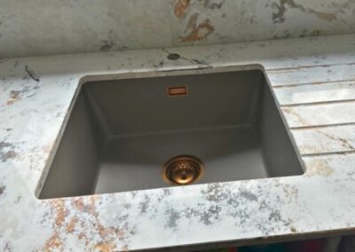 Quartz worktop with inset sink